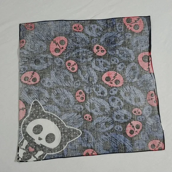 VTG Hot Topic Skelanimals Kit The Cat Square Bandana Scarf Accessory Sz 20"x 20" - Picture 8 of 16